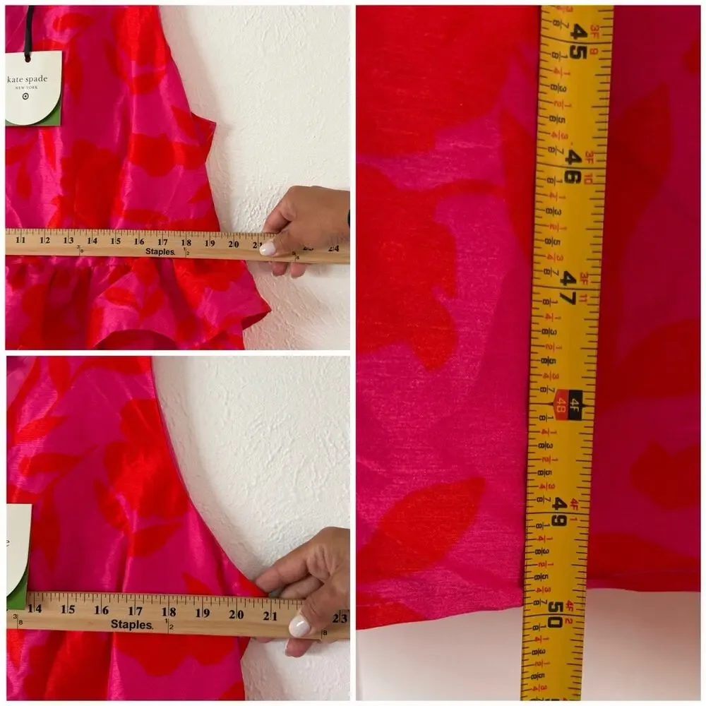 Kate Spade New York NWT Floral Jacquard Midi Dress 17 Pink Red Ruffle Waist - Picture 4 of 10